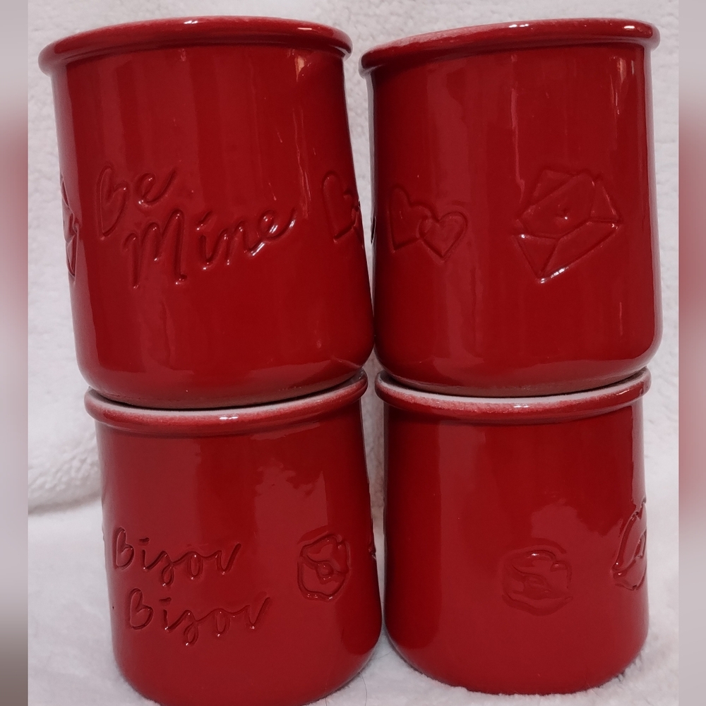 4 La Fermiere 2026 Limited Edition Red Yogurt Pots "Be Mine" "Bisou Bisou"